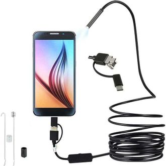 OEM Endoscopio Usb Ultradelgado 3 En 1 De 5,5 Mm Con C&aacute;mara De Inspecci&oacute;n Hd, 6 Led Ajustables, Cable Flexible Impermeable Ip67, Compatible Con Tabletas A