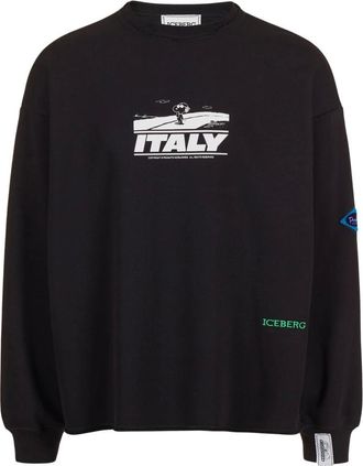 Iceberg Hoodies & sweatvesten, Heren, Zwart, M, Zwart crewneck sweatshirt met relaxte pasvorm en Peanuts-print