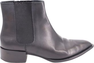 Vince Pointed-Toe Low Heel Ankle Boots in Black Leather