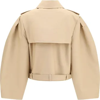 Ganni Womens Double-Breasted Belted Jacket Warm Sand Cotton