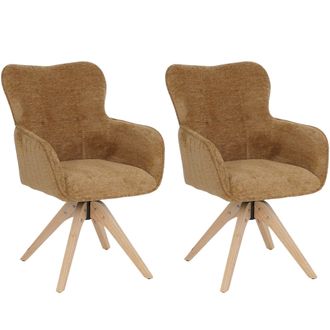 Hhg Juego De 2 Sillas De Comedor Hhg-703, Silla De Cocina Con Reposabrazos Giratorios Y Retorno Autom&aacute;tico, Tejido De Chenilla (680 G/m&sup2;) Y Madera Mvg, Am