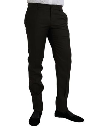 Dolce & Gabbana Mens Dark Brown Wool Slim Fit Formal Pants Virgin Silk