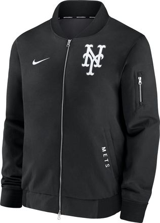 Nike New York Mets Authentic Collection Dugout Nike Mens MLB Full-Zip Bomber Jacket in Black | 02F3902ZNME-TZ7