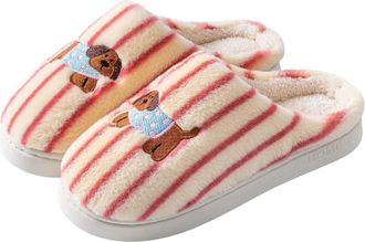 Generic Cute House Slippers Women Stripe Fuzzy Memory Foam Slippers Ladies Slip on Sole Bedroom Cloud Shoes Indoor Outdoor Anti-Skid Shoes with Fleece Lined (