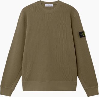 Stone Island Mens Stone Island Organic Cotton Waffle Fleece Military Green Sweatshirt - Tan - Size: 40