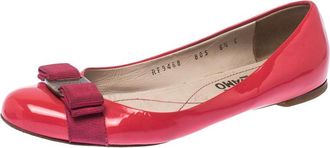 Ferragamo Pink Patent Leather Vara Bow Ballet Flats