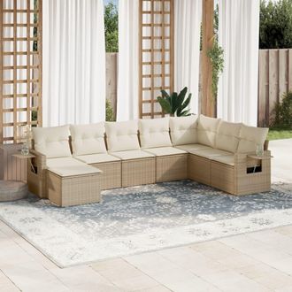 vidaXL Vidaxl - Juego De Sof&aacute;s De Jard&iacute;n Con Cojines Beige 8 Pzas Rat&aacute;n Pe