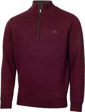 Calvin Klein Mens Lined Chunky Half Zip Sweater - French Burgundy - XXXL