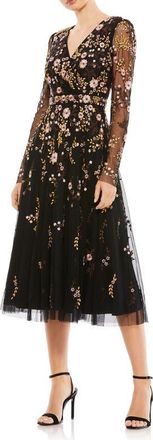 Mac Duggal Floral Embroidered A-Line Cocktail Dress in Black Multi at Nordstrom, Size 10