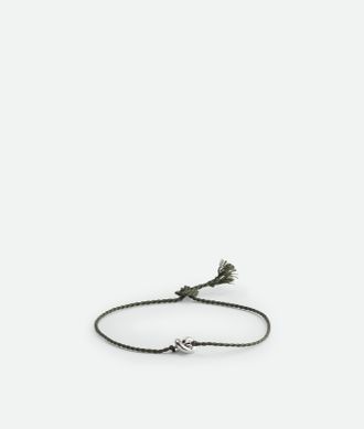 Bottega Veneta Friendship Bracelet - Grey & Silver - Unisex - L - 50% Silk & 50% Sterling Silver