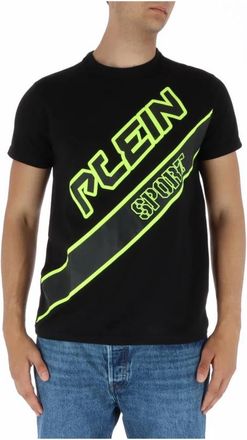Plein Sport Diagonal Logo Tee Short Sleeve - Heren - Sportshirts - Zwart - S - Katoen - Fitness
