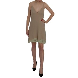 Pink Memories Elegante Beige Spaghettiband Mini Jurk - Dames - Korte kleedjes - Beige - L - Katoen - Kleedjes