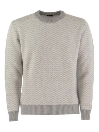 Kiton Trui met chevron streep - Beige