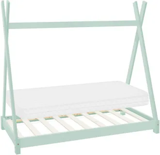 ML Design Ml-design - Cama Infantil Tipi Verde Menta Con Colch&oacute;n De Espuma Fr&iacute;a Hipoalerg&eacute;nico 70x140 Cm Somier Estructura Listones De Madera Maciza De Pino Par