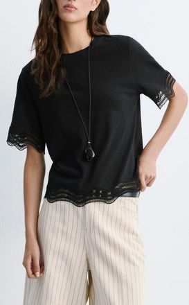Mango Open Stitch Top in Black at Nordstrom, Size X-Small