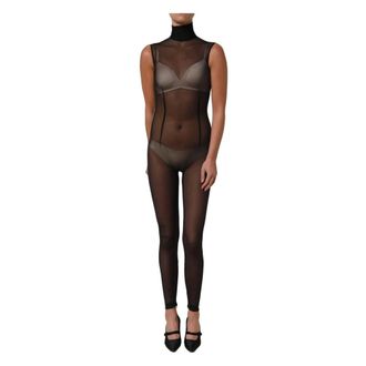 Dolce & Gabbana Sheer Mesh Turtleneck Jumpsuit - female - Dolce & Gabbana - Jumpsuits - Black - S - Jumpsuits & Playsuits