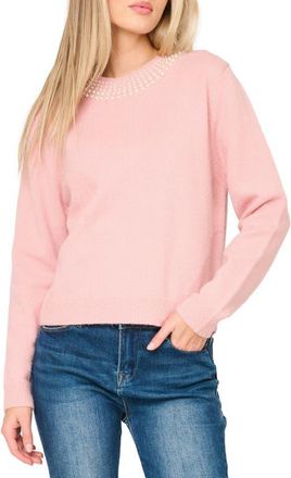Gibsonlook Soir&eacute;e Imitation Pearl Embellished Sweater in Pink Smoke at Nordstrom, Size Medium