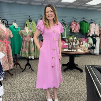 Entro Puff Sleeve Button Front Dress In Pink