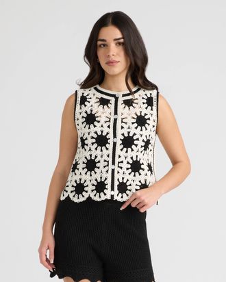NVLT Womens Crochet Button Front Vest