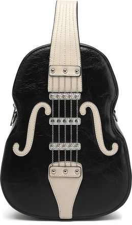 Generic Women Violin Shaped Backpack Crossbody Shoulder Bag PU Leather Unique Music Tote Handbag Novelty Violin Purse for Ladies, Black