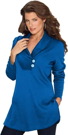 Roaman's Plus Size Knit Thermal Shawl Collar Top Long Sleeve in Vivid Blue at Nordstrom, Size 24