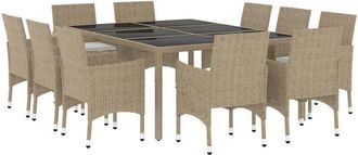 vidaXL Juego De Comedor De Jard&iacute;n De 11 Piezas Rat&aacute;n Sint&eacute;tico Beige Vidaxl