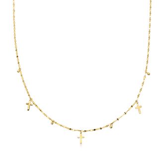 Ross-Simons Italian 10kt Yellow Gold Cross and Bead Station Necklace