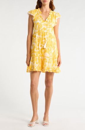 Sugarlips Joni Flutter Sleeve Ruffle Hem Dress in Cream-Gold at Nordstrom, Size Medium