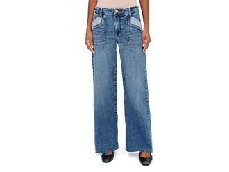 Kut from the Kloth Maya High-Rise Porkshop Front Pockets Wide Leg Raw Hem in Success Womens Jeans Success : 18 31, Cotton/Denim/Polyester