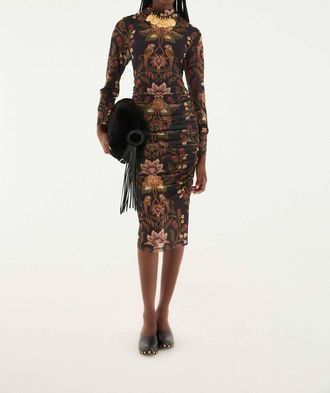 Farm Rio Berry Garden Tulle Midi Dress In Black