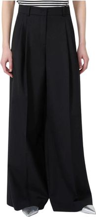 Max Mara Broeken, Dames, Zwart, S, Wol, Wijde Pijpen Broek