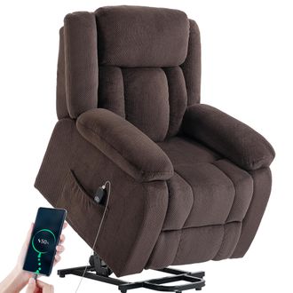 HOMCOM Homcom Sill&oacute;n Relax Reclinable El&eacute;ctrico Levanta Personas, Con Puerto Usb, Control Remoto, Asiento Ancho, Reposapi&eacute;s, Bolsillos Laterales, Marr&oacute;n