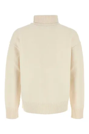 Ami Heart-Embroidered Virgin Wool Sweater - Beige