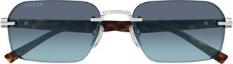 Gucci Rechthoekige Zonnebril - Heren - Zonnebrillen - Blauw - 55 MM - Nylon - Accessoires