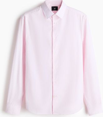 H&M Easy-Iron-Hemd in Slim Fit - Hellrosa/Gestreift