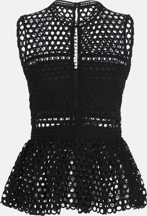 Self Portrait Black Lace Sheer Guipure Peplum Top