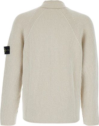 Stone Island Wool Stretch Half-Zip Sweater - White