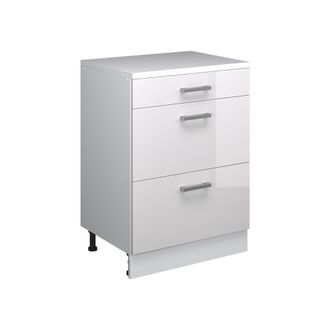 Vicco Armario De Cocina Para Techo Inclinado R-line, Blanco Alto Brillo, 60 Cm Sin Inclinaci&oacute;n Con 3 Cajones, Vicco