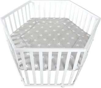 Roba Parc B&eacute;b&eacute; Hegaxonal - Roba - Little Stars - Hauteur R&eacute;glable - Housse Rembourr&eacute;e - Roues Frein&eacute;es - Bois Laqu&eacute; Blanc - Mot