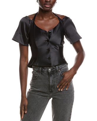 Ganni Ganni Double Satin Fitted Open-Neck Blouse
