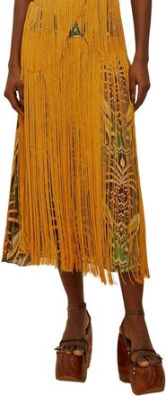 Farm Rio Pineapple Tapestry Fringe Midi Skirt