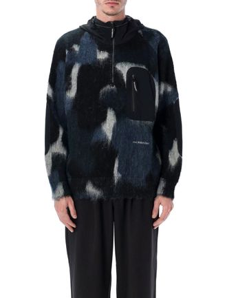 And Wander Mix Shaggy Knit Hoodie In Wool-Mohair Blend