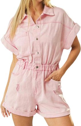 Bibi Vintage Washed Distressed Romper In Light Pink