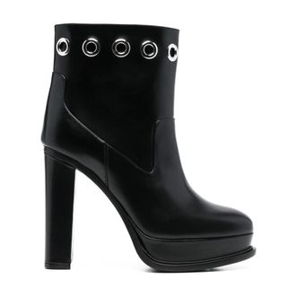 Alexander McQueen Alexander McQueen, Heeled Boots, female, Black, Size: 11 US Black Eyelet Ankle Boots with Platform