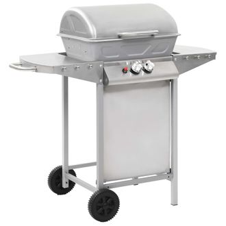 Berkfield Home Gas BBQ Grill with 2 Cooking Zones Silver Stainless Steel