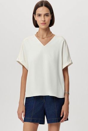 Exquise Alette V Neck Short Sleeve Blouse in Ecru at Nordstrom, Size X-Large
