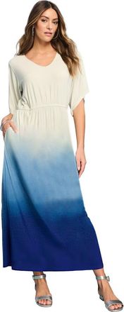 Roaman's Plus Size Stretch Knit Dolman Sleeve Maxi Dress in Blue Ombre Border at Nordstrom, Size 16