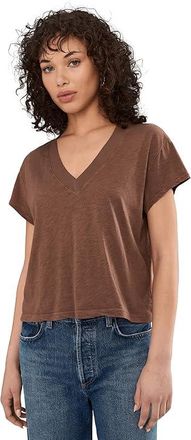 Michael Stars Harlan Cropped V-Neck T-Shirts Womens Clothing Bark (US 0-12), Cotton
