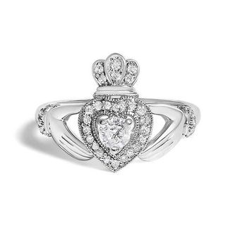 House of Brilliance 14K White Gold 3/8 Cttw Diamond Claddagh Heart Ring at Nordstrom, Size 7