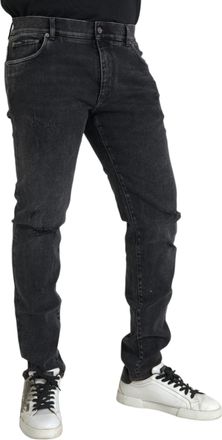 Dolce & Gabbana Mens Gray Cotton Stretch Skinny Denim Logo Jeans Elastane Clothing